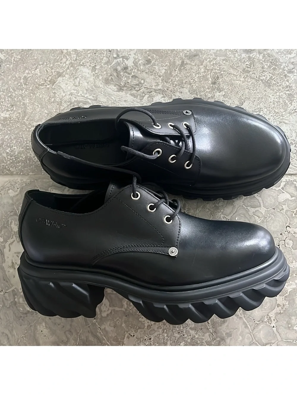 Off-White Men’s Exploration Derby Lug Sole Shoes in Black, NWT, Size 43
